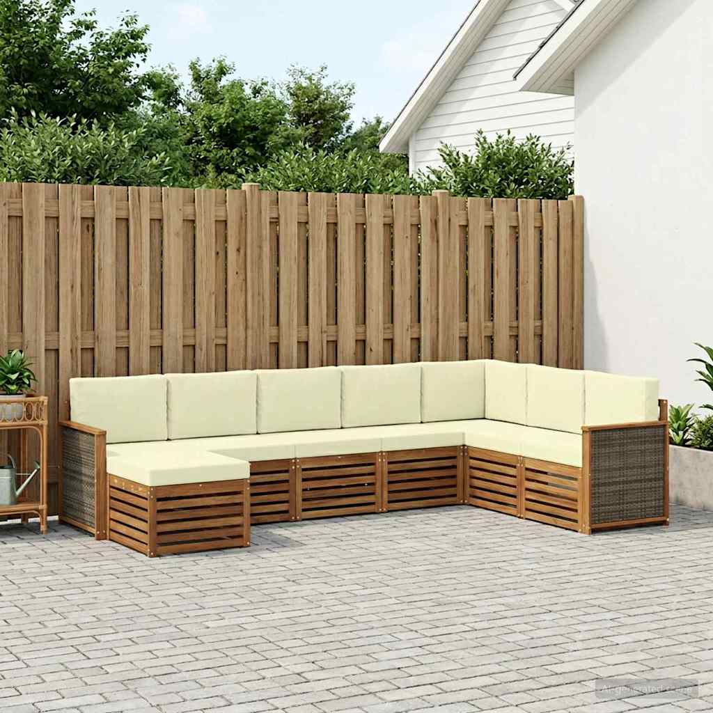 vidaXL Conjunto de sofás de exterior 6 uds. Natural y Crema