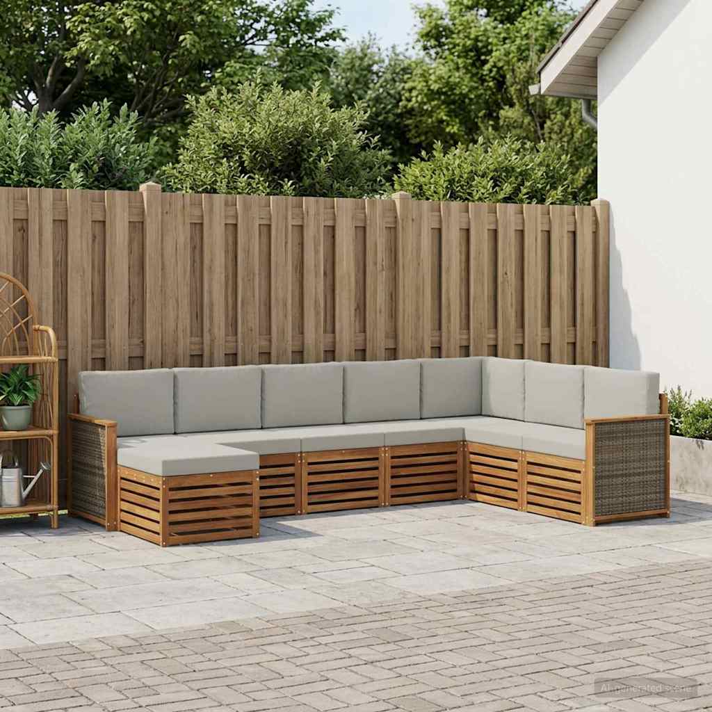 vidaXL Conjunto de sofás de exterior 6 uds. Natural y Gris Claro