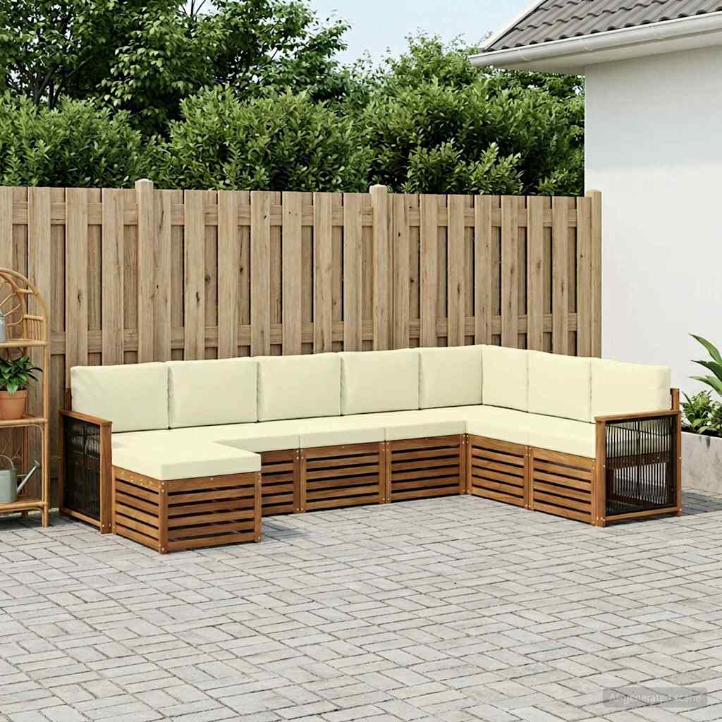 vidaXL Conjunto de sofás de exterior 6 uds. Natural y Crema