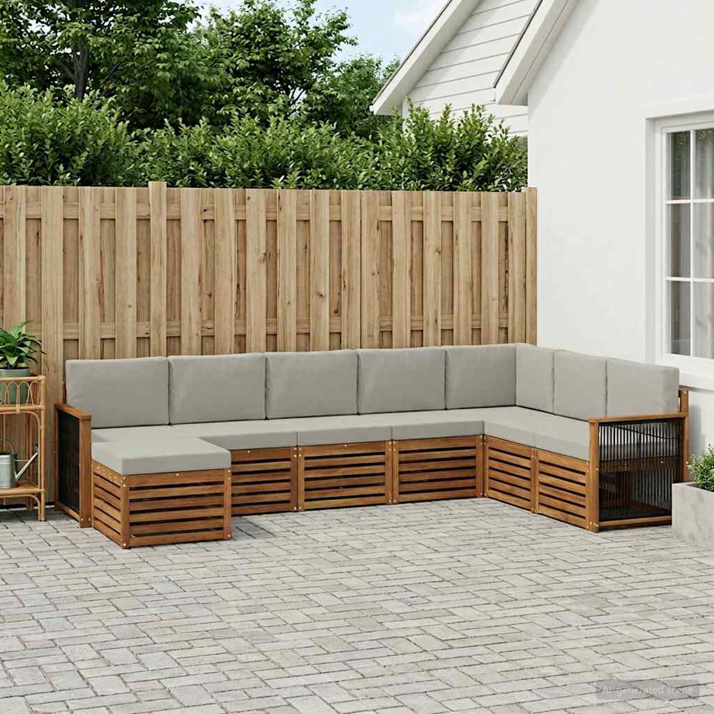 vidaXL Conjunto de sofás de exterior 6 uds. Natural y Gris Claro