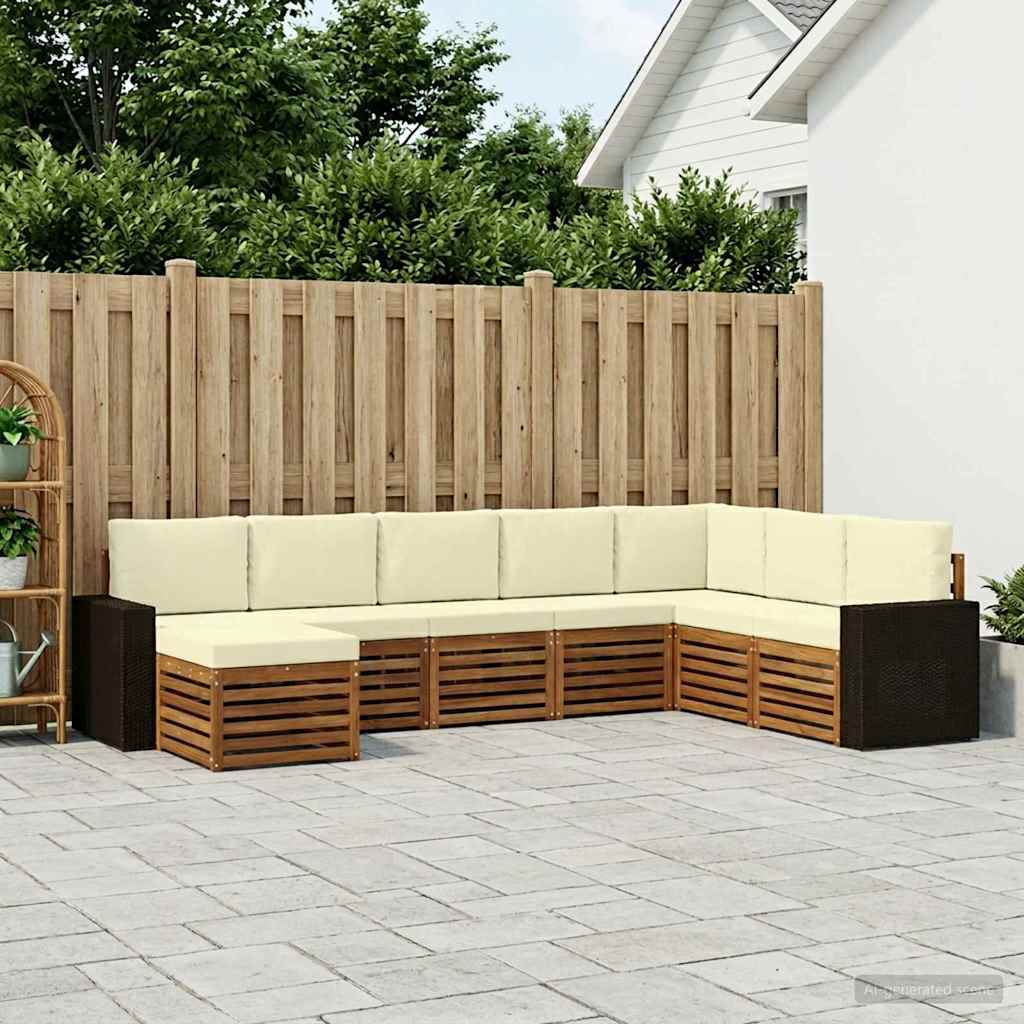 vidaXL Conjunto de sofás de exterior 8 uds. Natural y Crema