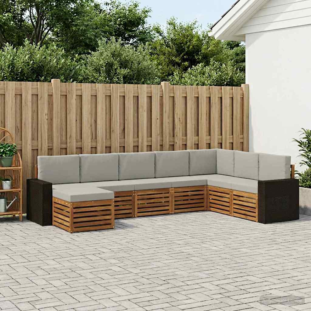 vidaXL Conjunto de sofás de exterior 8 uds. Natural y Gris Claro