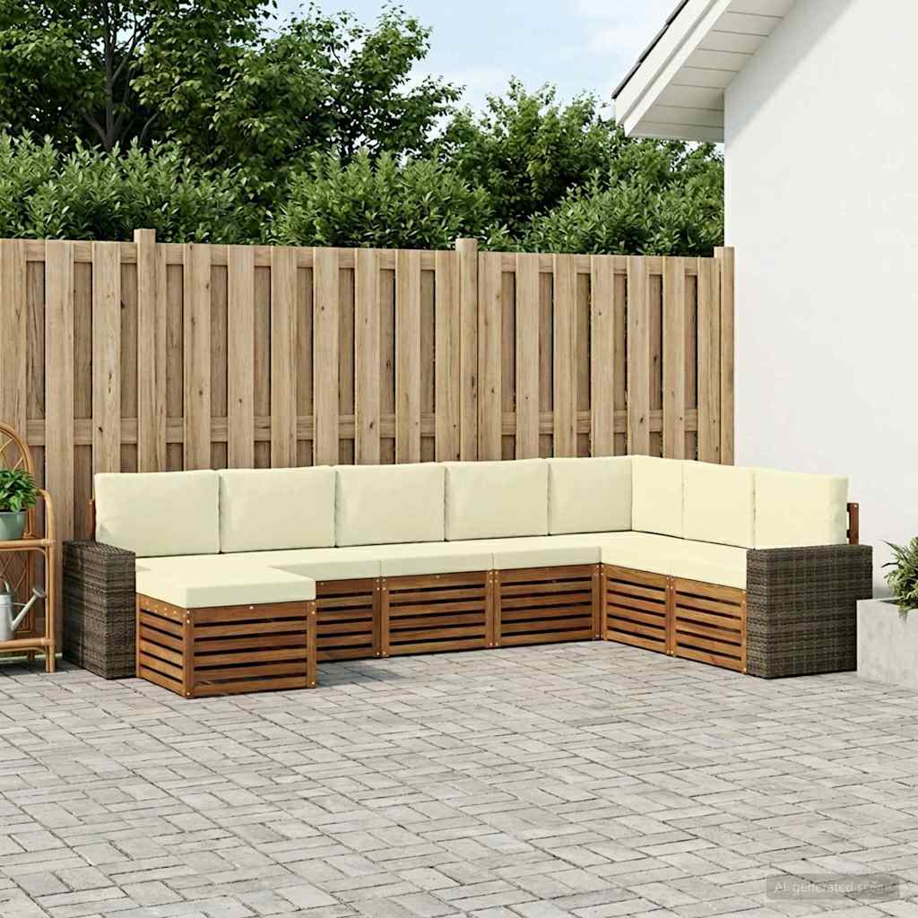 vidaXL Conjunto de sofás de exterior 8 uds. Natural y Crema