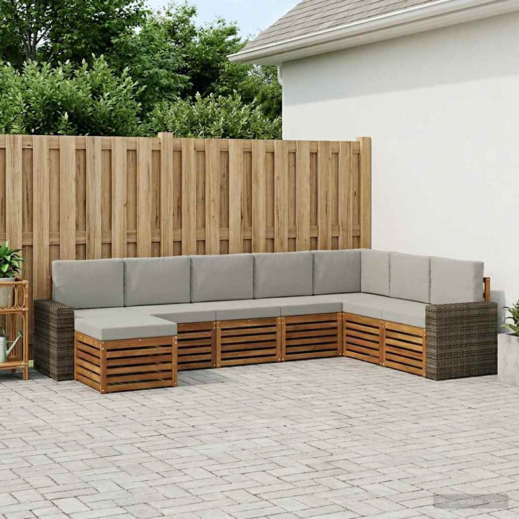 vidaXL Conjunto de sofás de exterior 8 uds. Natural y Gris Claro