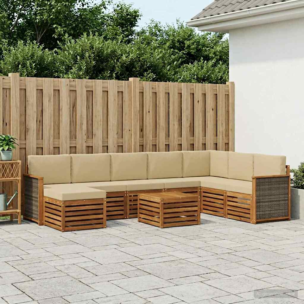 vidaXL Conjunto de sofás de exterior 7 uds. Natural
