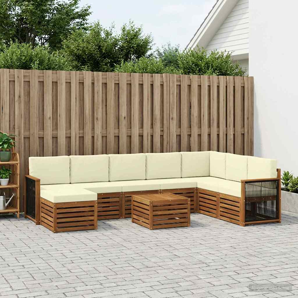vidaXL Conjunto de sofás de exterior 7 uds. Natural y Crema