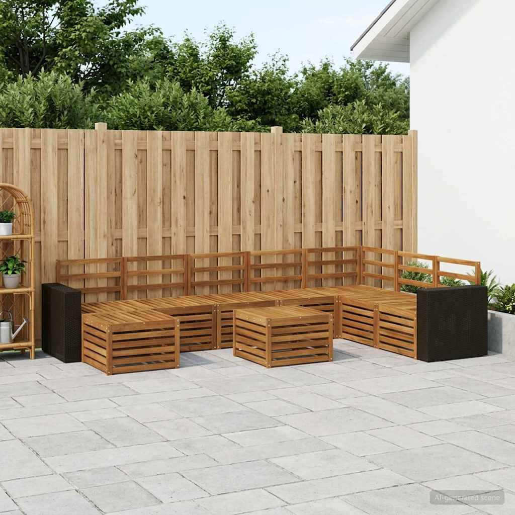 vidaXL Conjunto de sofás de exterior 9 uds. Natural