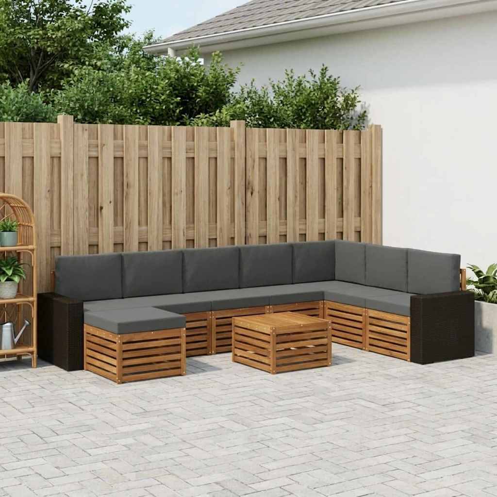 vidaXL Conjunto de sofás de exterior 9 uds. Natural y Antracita