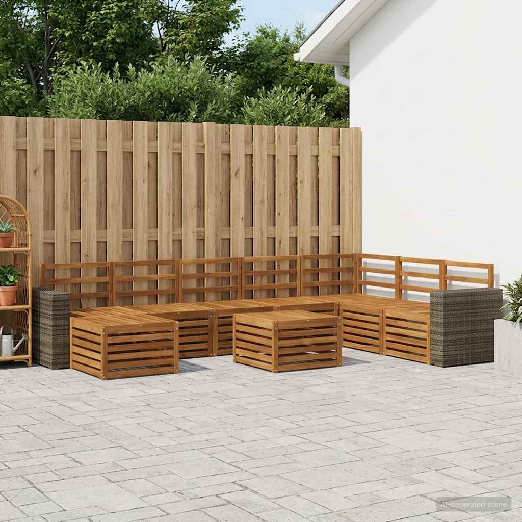 vidaXL Conjunto de sofás de exterior 9 uds. Natural
