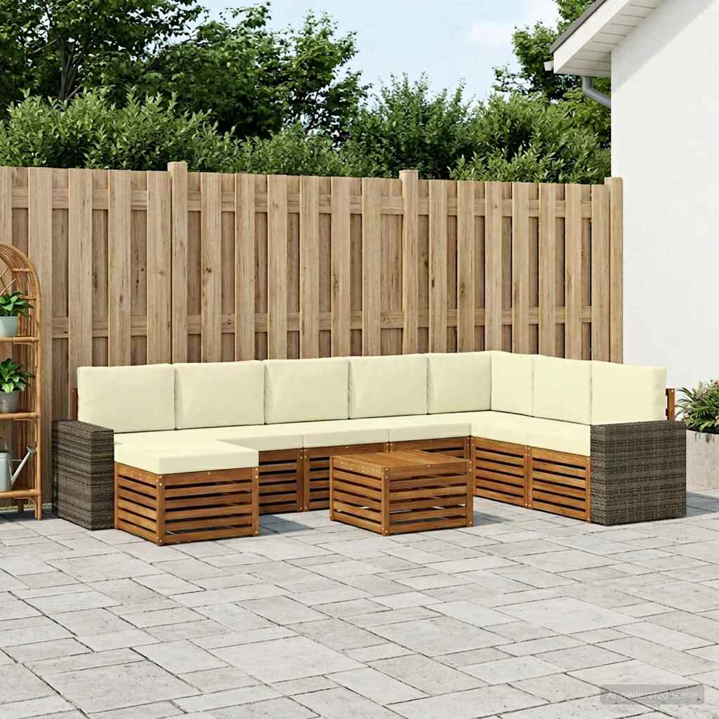 vidaXL Conjunto de sofás de exterior 9 uds. Natural y Crema
