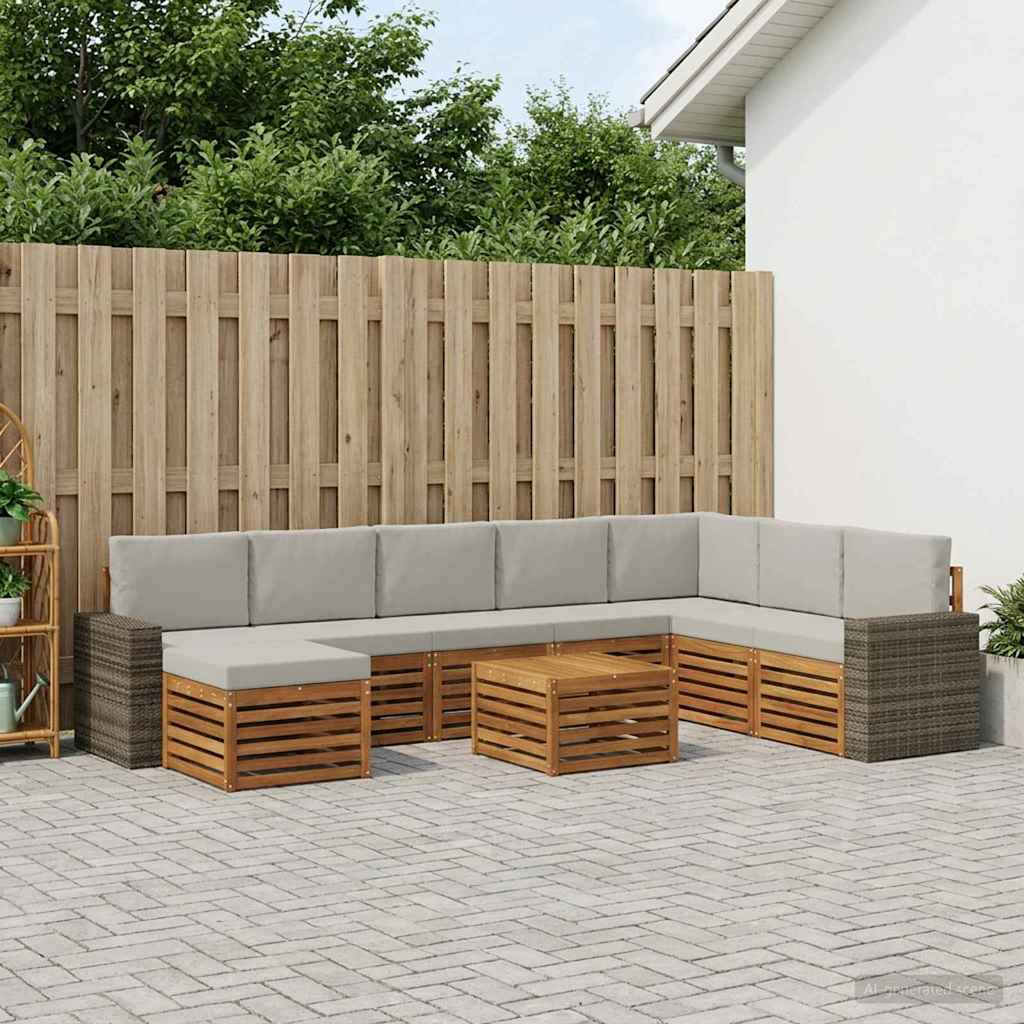 vidaXL Conjunto de sofás de exterior 9 uds. Natural y Gris Claro