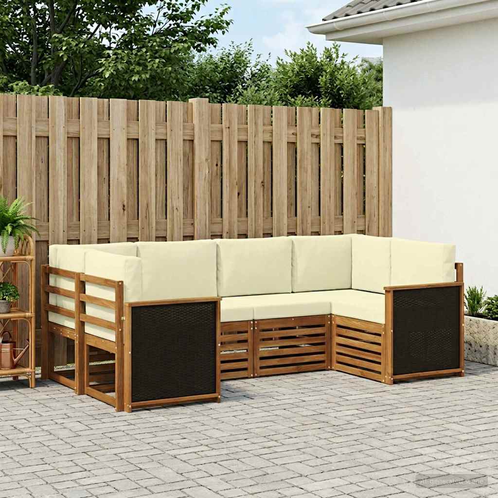 vidaXL Conjunto de sofás de exterior 5 uds. Natural y Crema