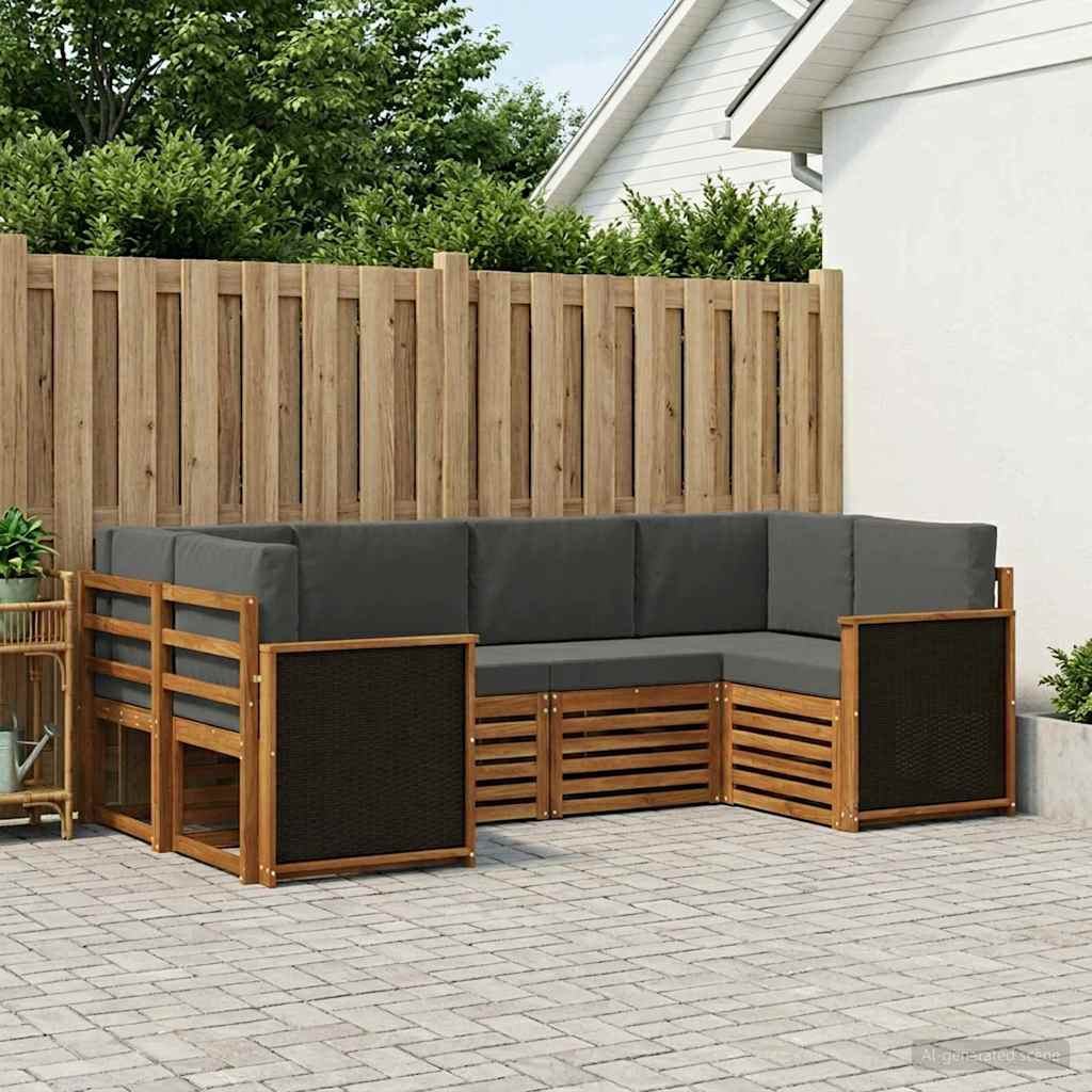 vidaXL Conjunto de sofás de exterior 5 uds. Natural y Antracita