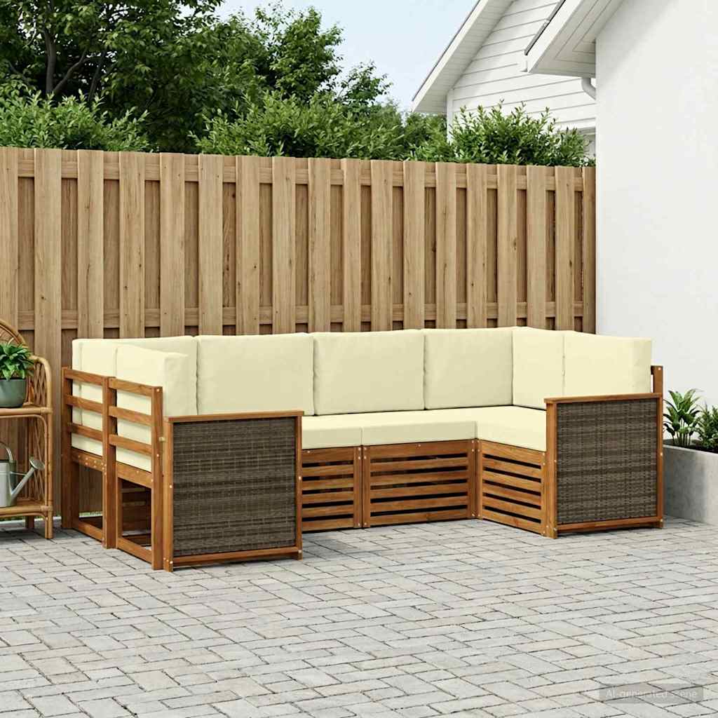 vidaXL Conjunto de sofás de exterior 5 uds. Natural y Crema