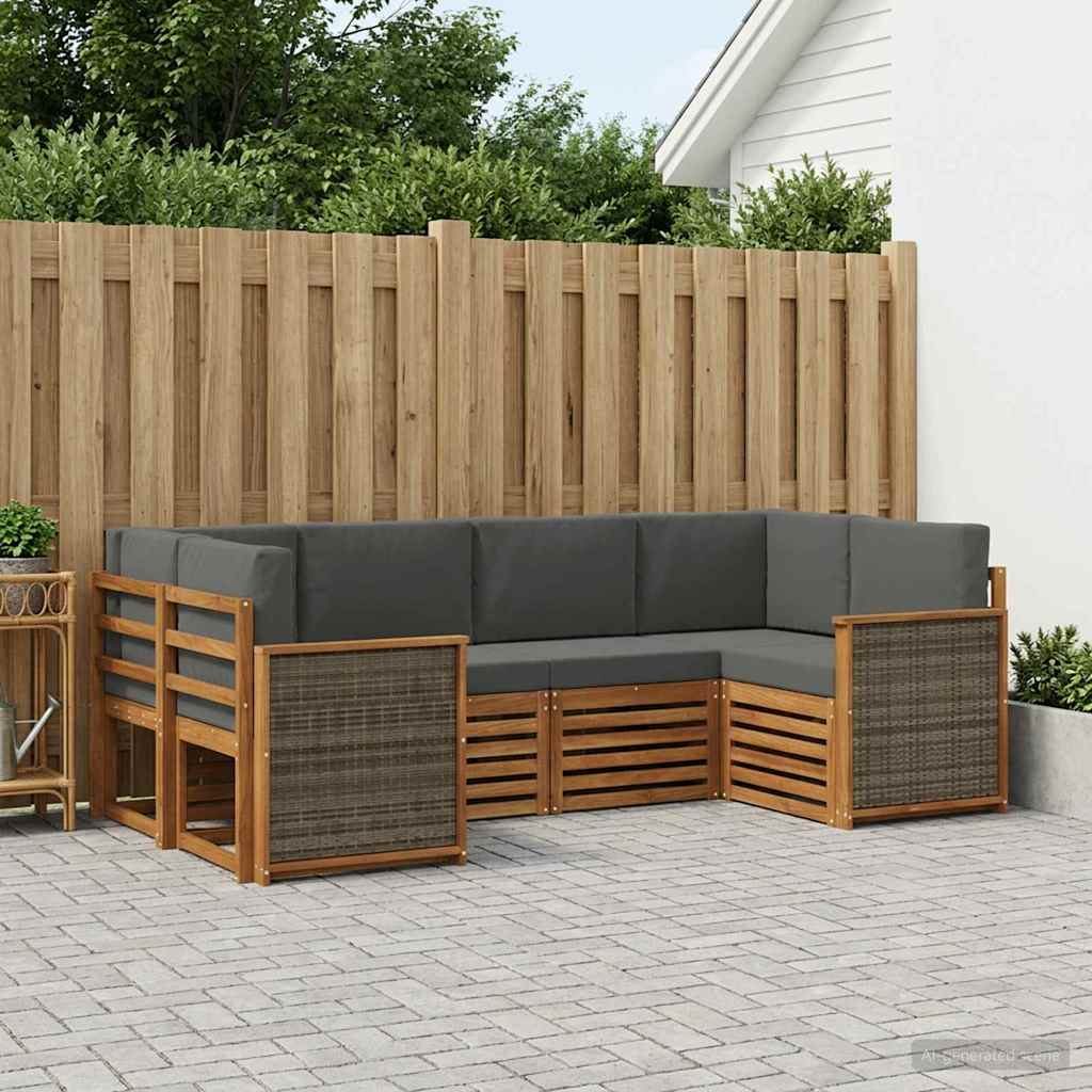 vidaXL Conjunto de sofás de exterior 5 uds. Natural y Antracita