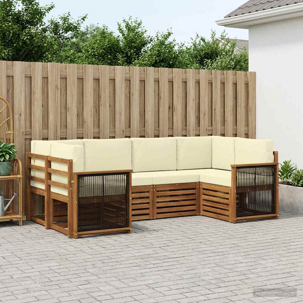vidaXL Conjunto de sofás de exterior 5 uds. Natural y Crema