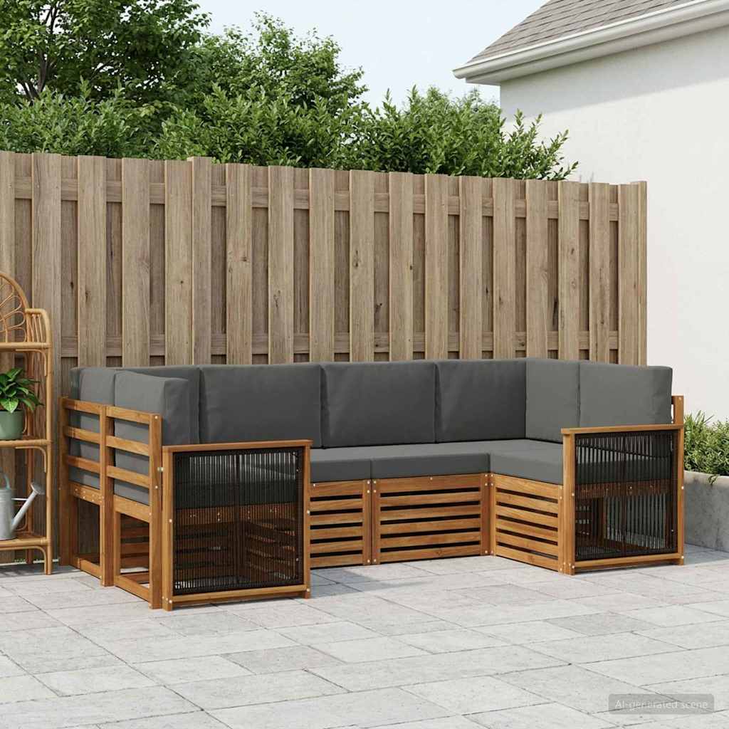vidaXL Conjunto de sofás de exterior 5 uds. Natural y Antracita
