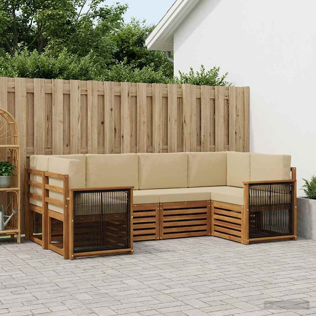 vidaXL Conjunto de sofás de exterior 5 uds. Natural