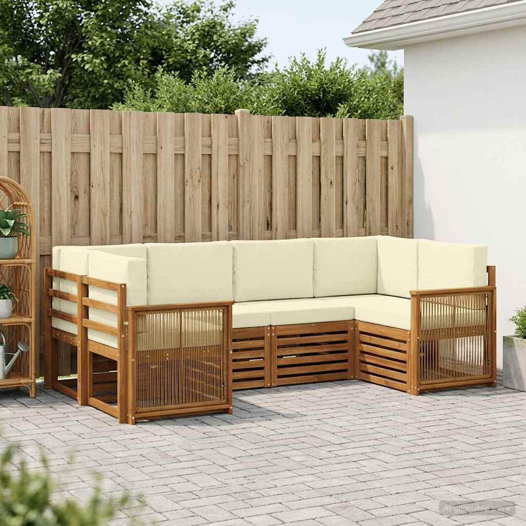 vidaXL Conjunto de sofás de exterior 5 uds. Natural y Crema
