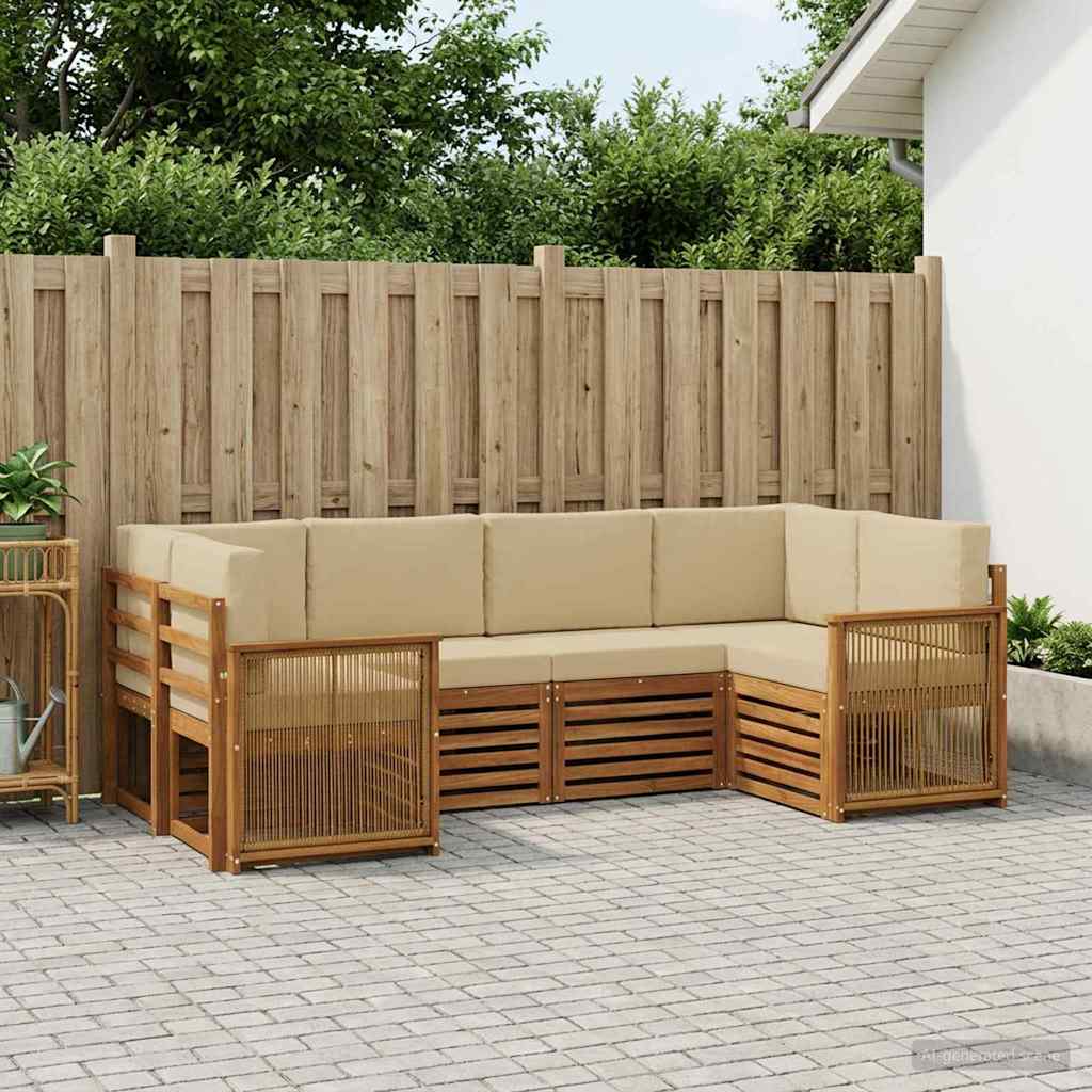 vidaXL Conjunto de sofás de exterior 5 uds. Natural