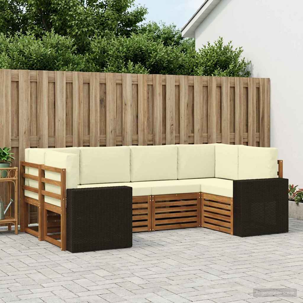 vidaXL Conjunto de sofás de exterior 6 uds. Natural y Crema Poliéster