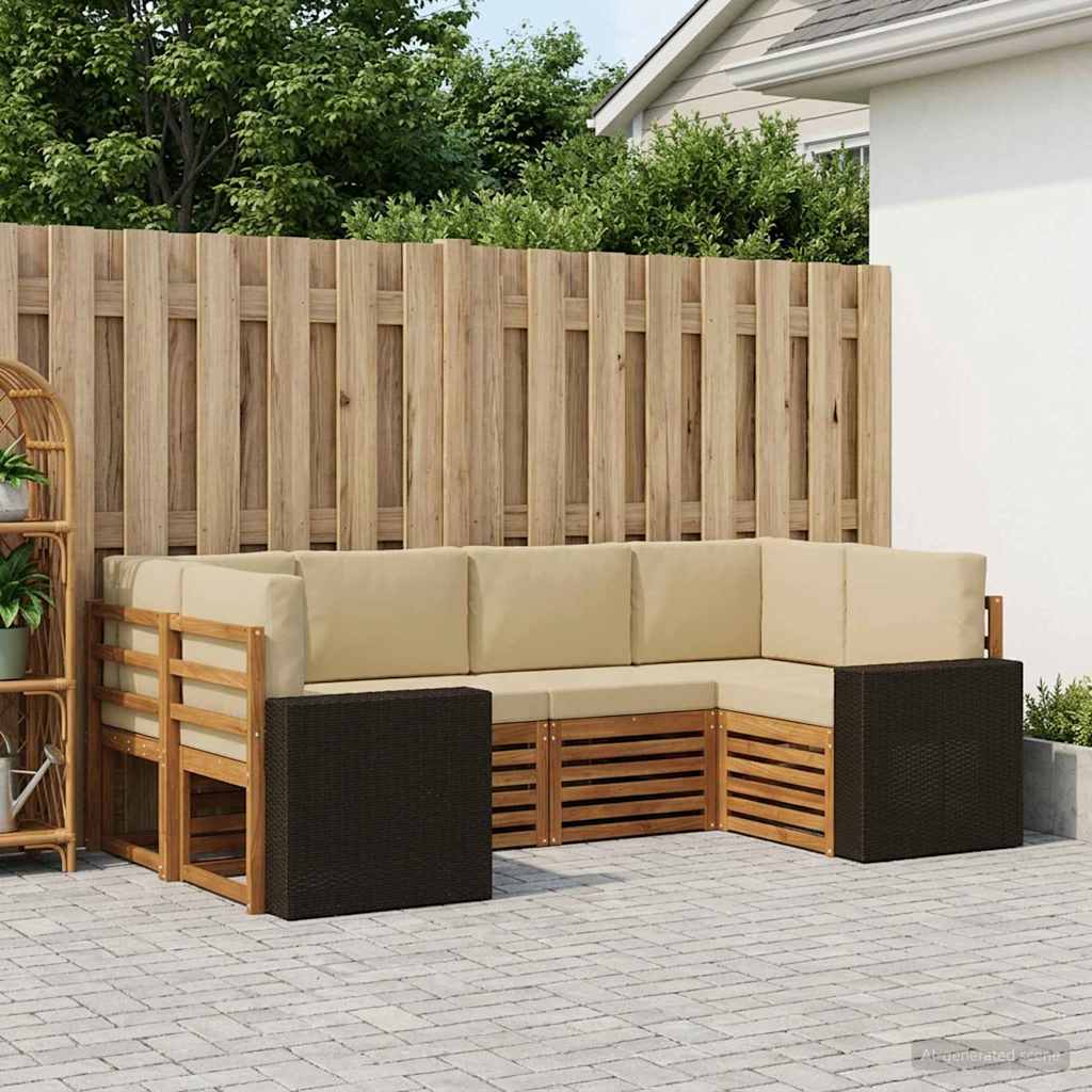 vidaXL Conjunto de sofás de exterior 6 uds. Natural y Beige Poliéster