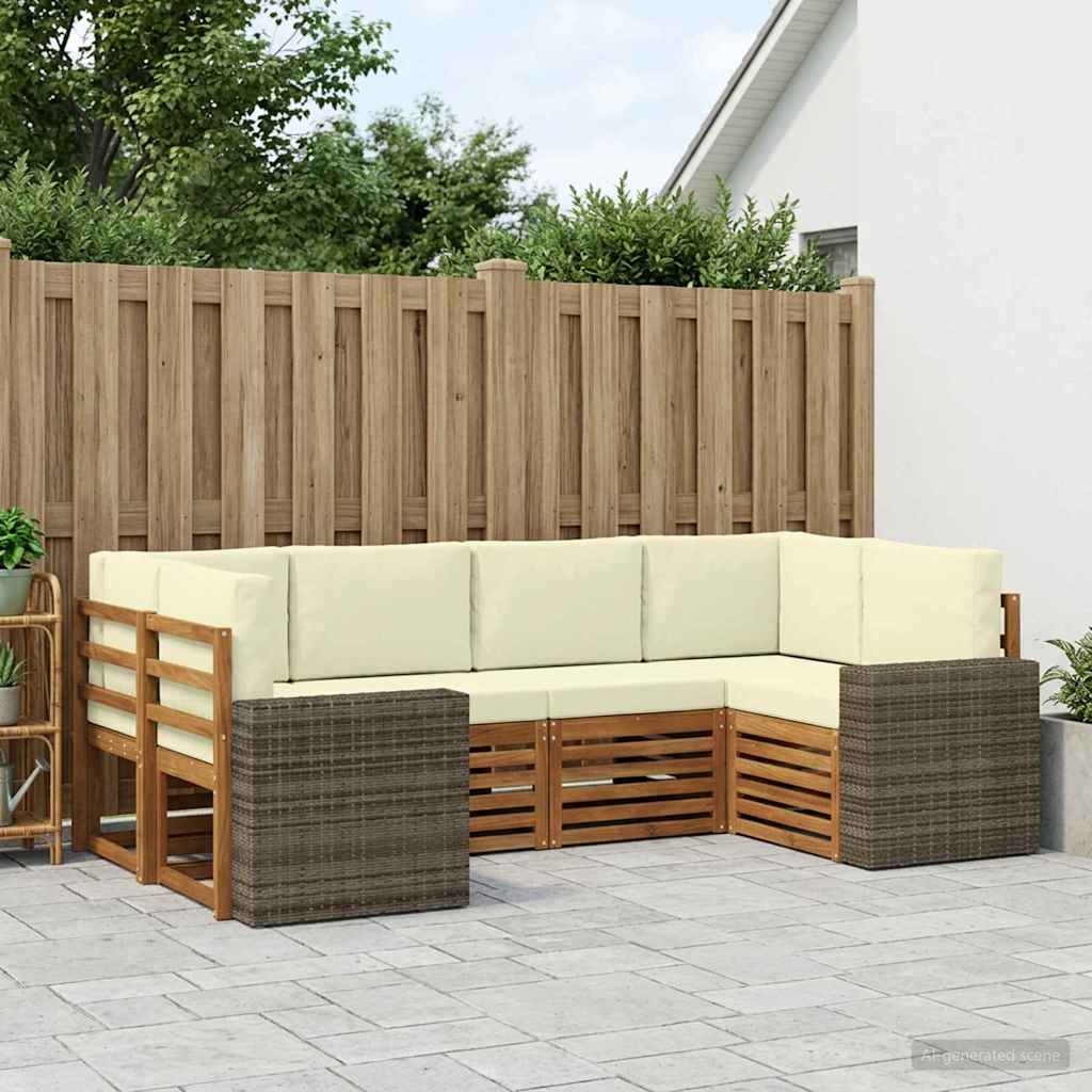 vidaXL Conjunto de sofás de exterior 6 uds. Natural y Crema Poliéster