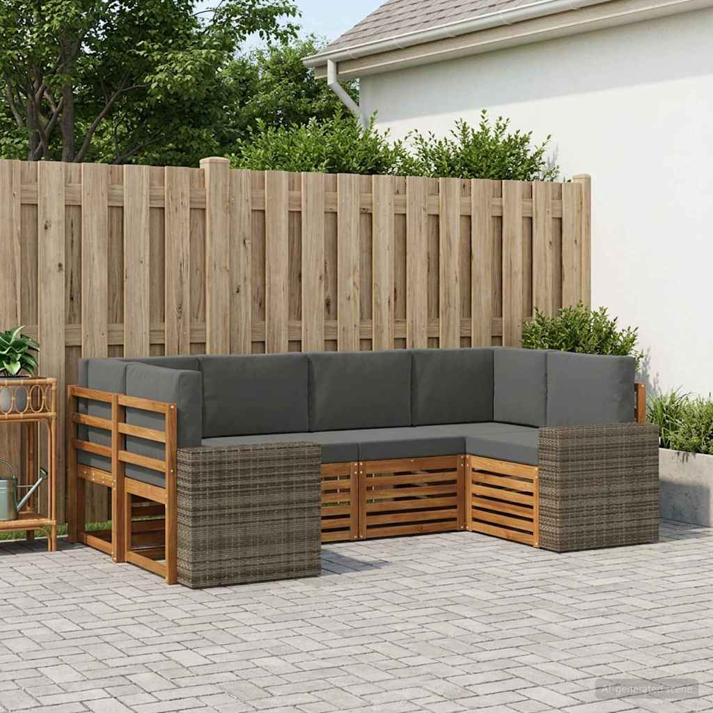 vidaXL Conjunto de sofás de exterior 6 uds. Natural y Antracita