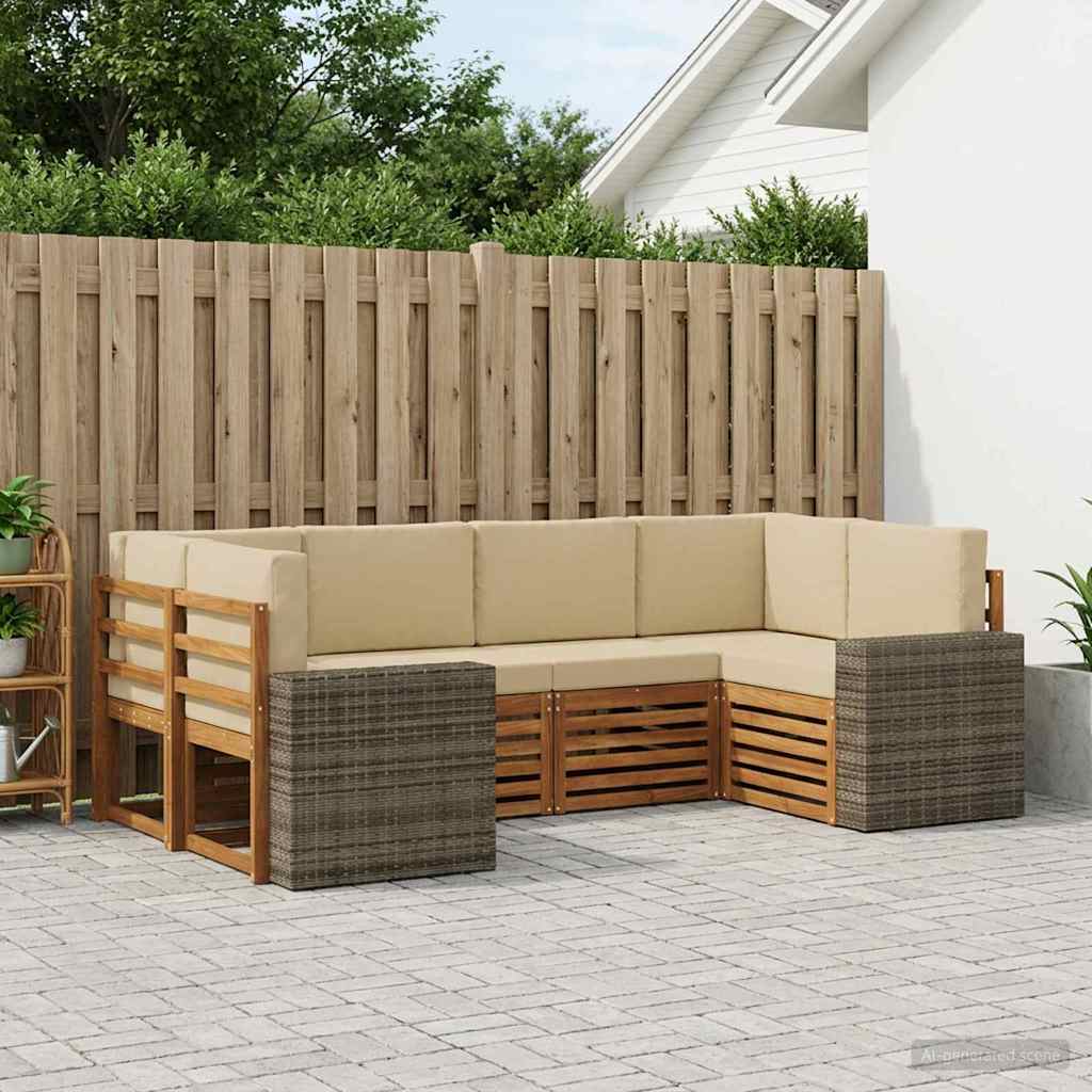 vidaXL Conjunto de sofás de exterior 6 uds. Natural y Beige Poliéster