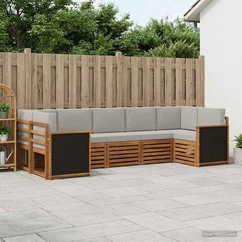 vidaXL Conjunto de sofás de exterior 6 uds. Natural y Gris Claro