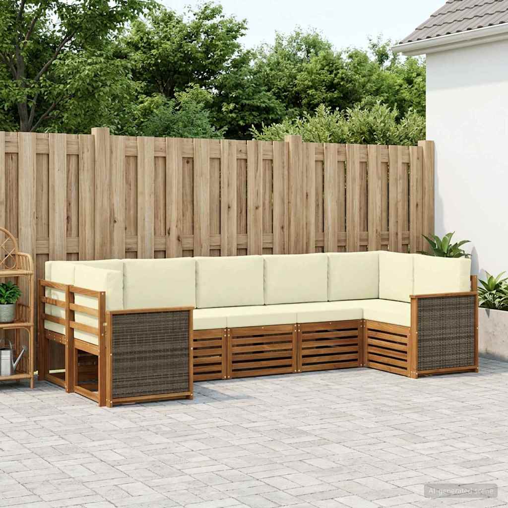 vidaXL Conjunto de sofás de exterior 6 uds. Natural y Crema
