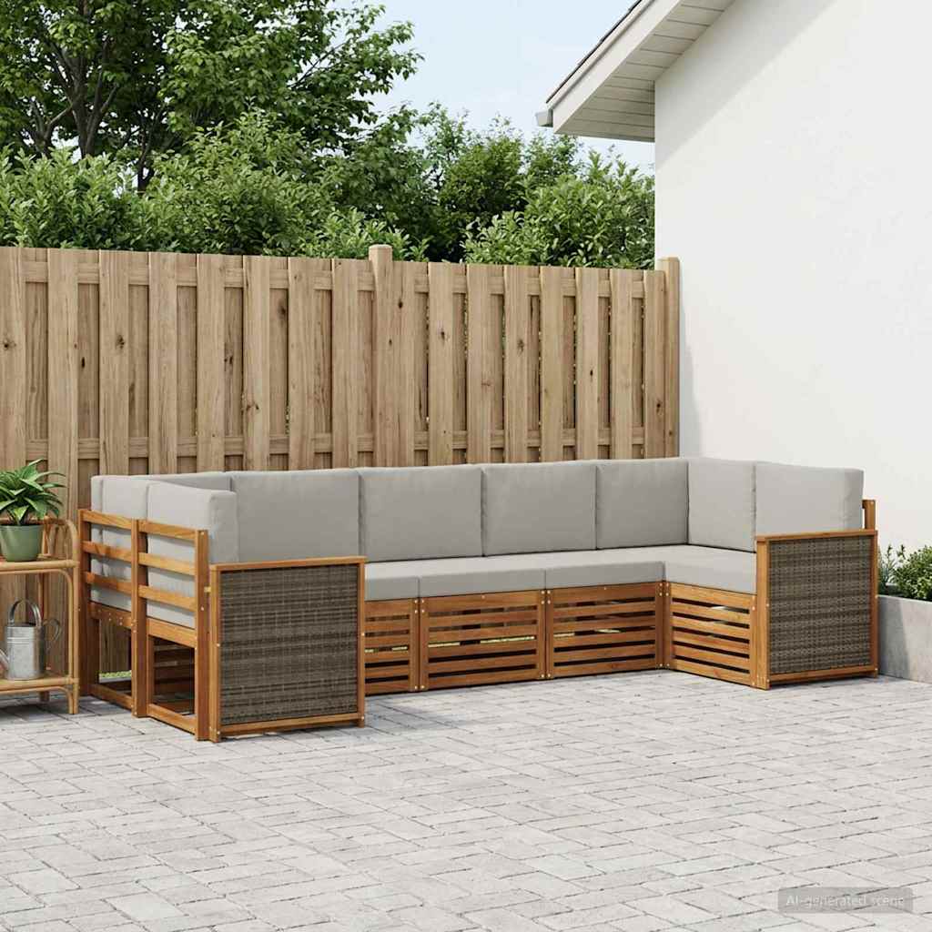 vidaXL Conjunto de sofás de exterior 6 uds. Natural y Gris Claro