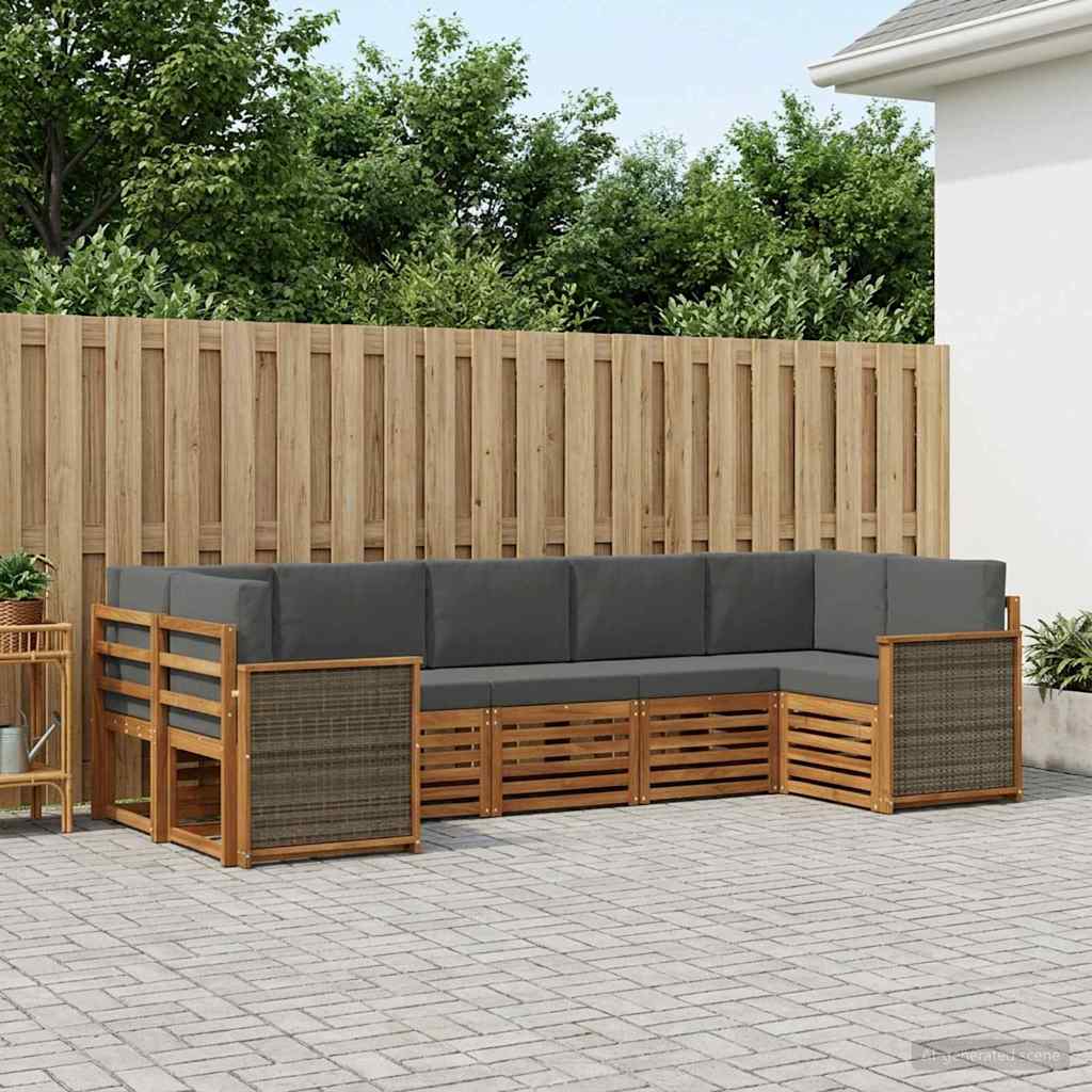 vidaXL Conjunto de sofás de exterior 6 uds. Natural y Antracita