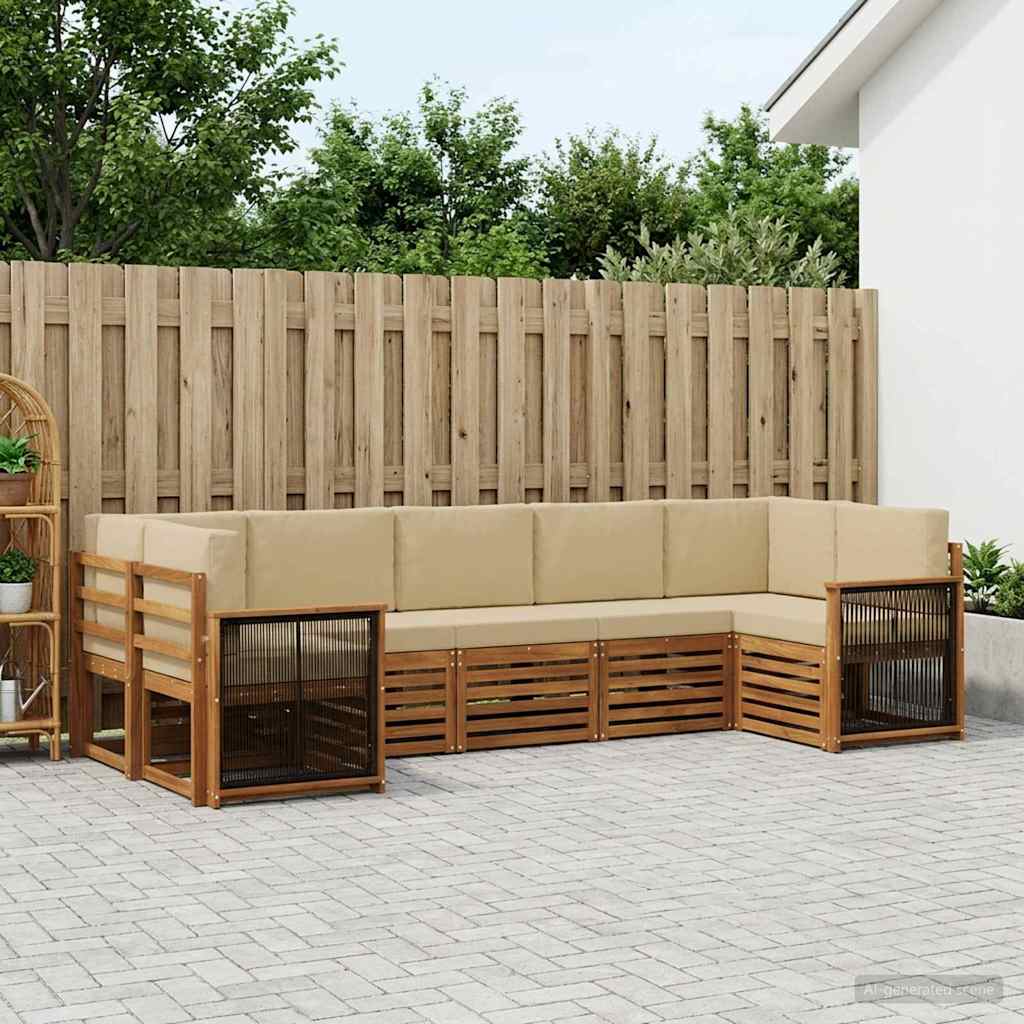 vidaXL Conjunto de sofás de exterior 6 uds. Natural