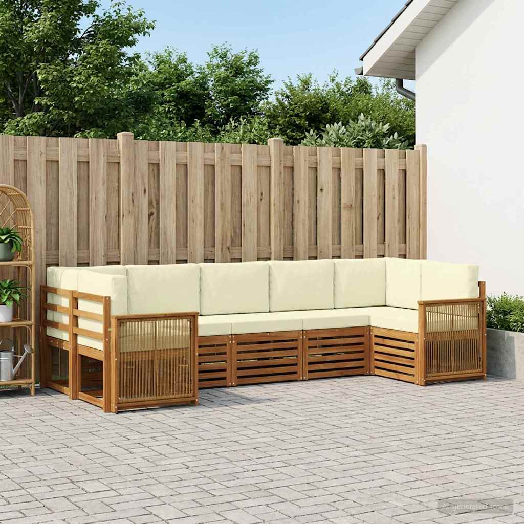 vidaXL Conjunto de sofás de exterior 6 uds. Natural y Crema