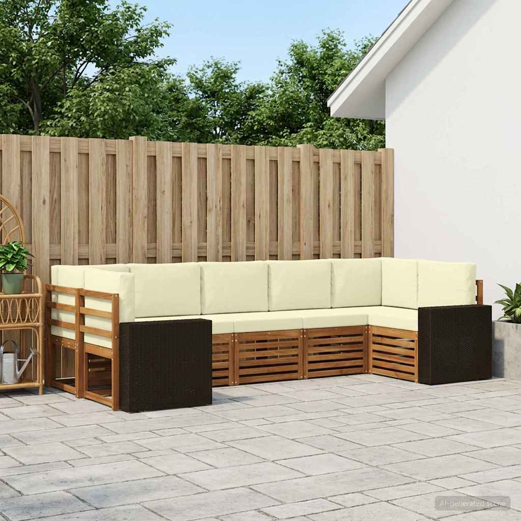 vidaXL Conjunto de sofás de exterior 7 uds. Natural y Crema Poliéster