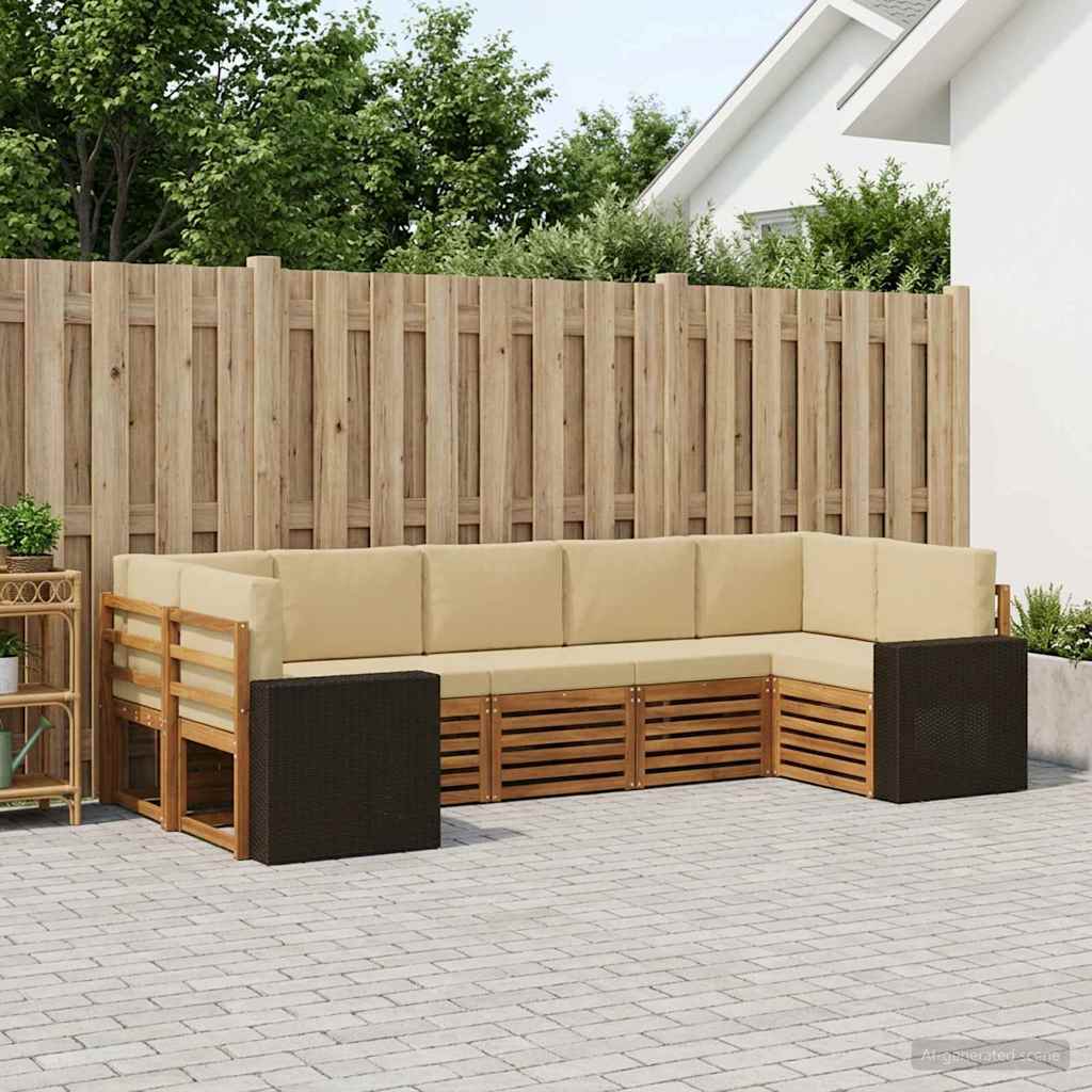 vidaXL Conjunto de sofás de exterior 7 uds. Natural y Beige Poliéster