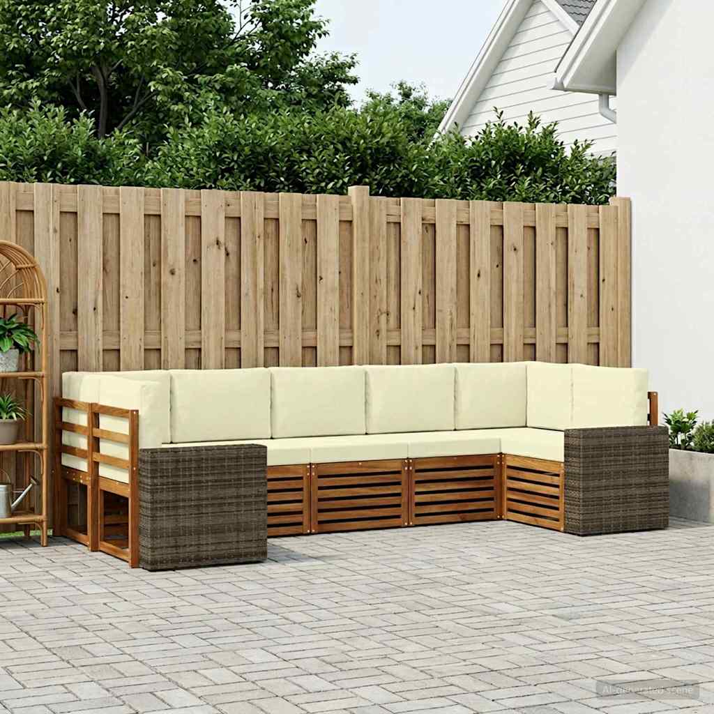 vidaXL Conjunto de sofás de exterior 7 uds. Natural y Crema Poliéster
