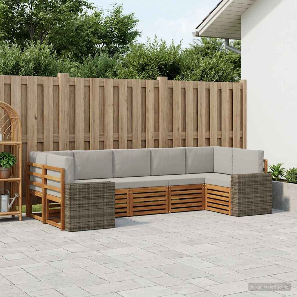 vidaXL Conjunto de sofás de exterior 7 uds. Natural y Gris Claro