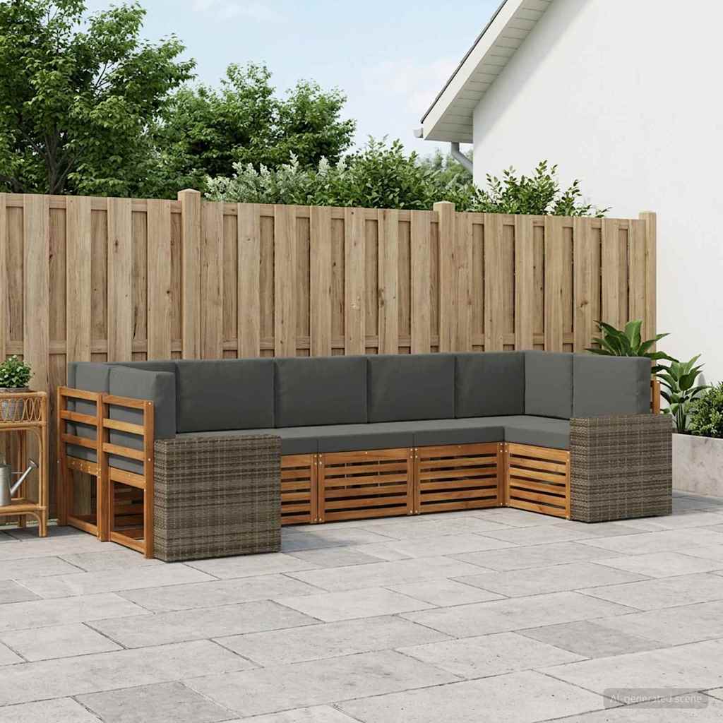vidaXL Conjunto de sofás de exterior 7 uds. Natural y Antracita