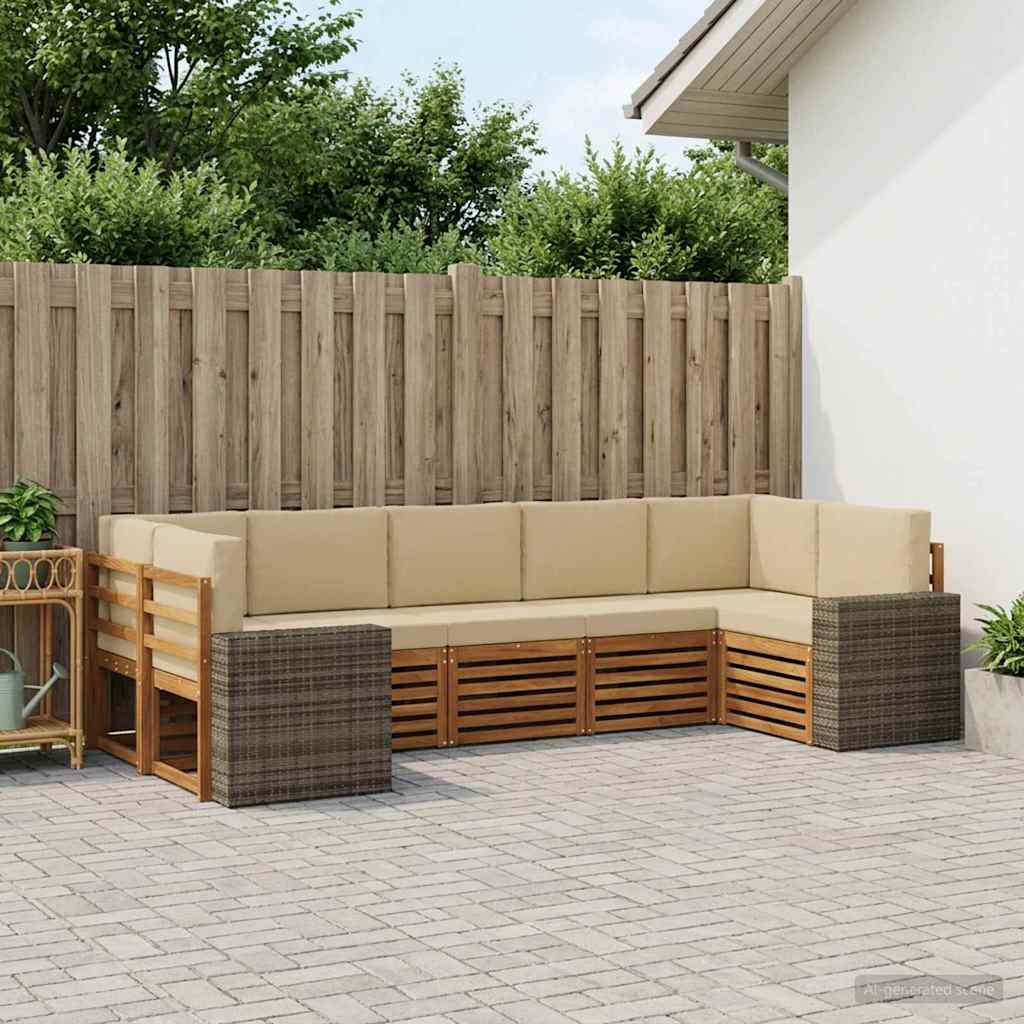 vidaXL Conjunto de sofás de exterior 7 uds. Natural y Beige Poliéster