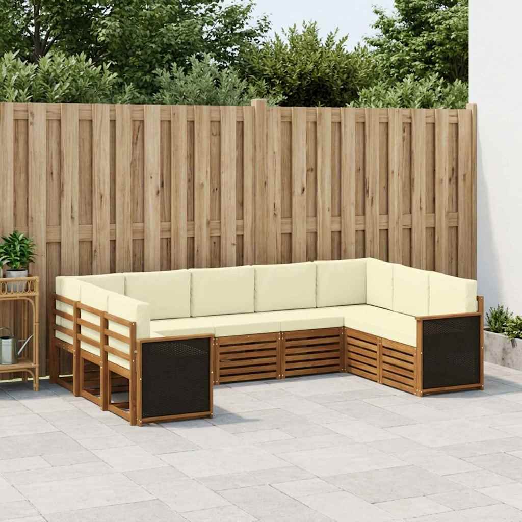 vidaXL Conjunto de sofás de exterior 7 uds. Natural y Crema