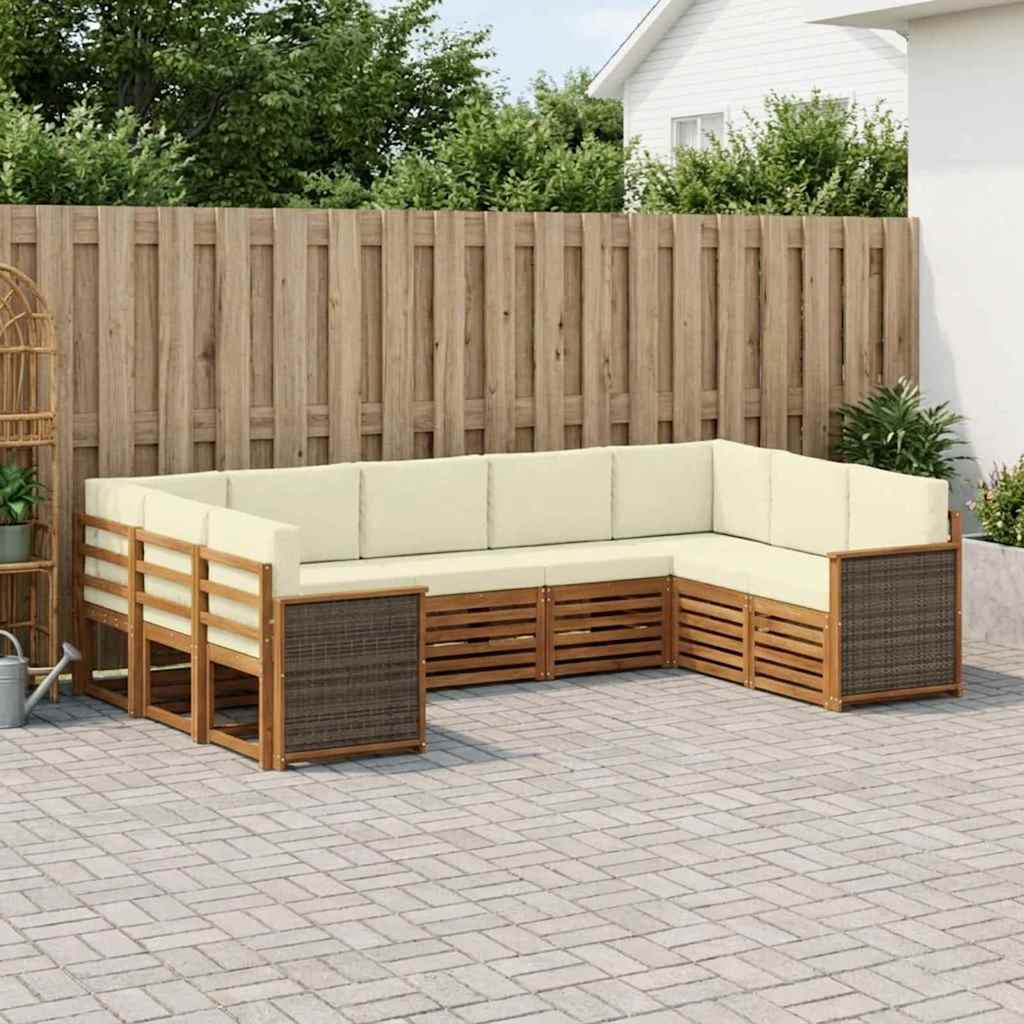 vidaXL Conjunto de sofás de exterior 7 uds. Natural y Crema