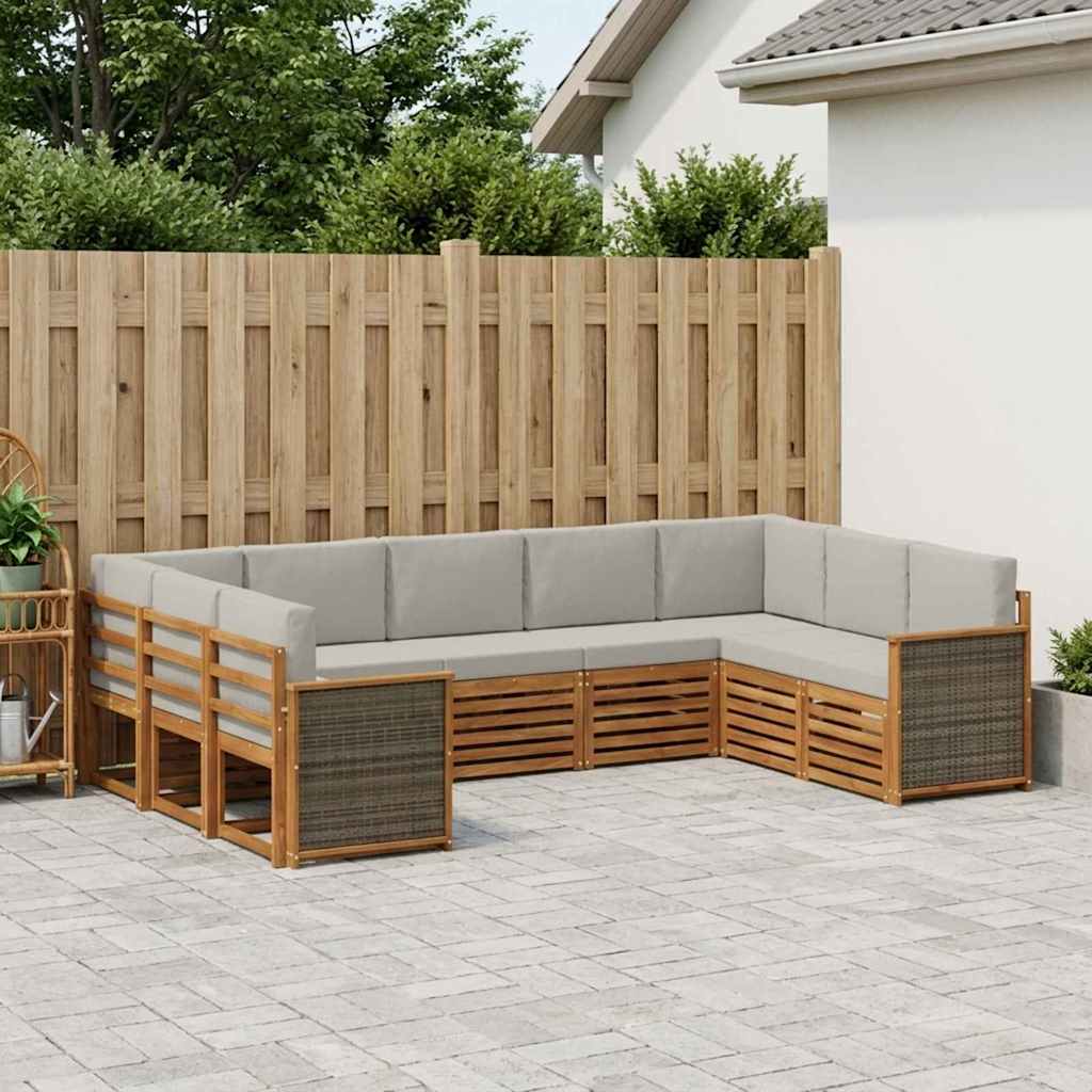 vidaXL Conjunto de sofás de exterior 7 uds. Natural y Gris Claro