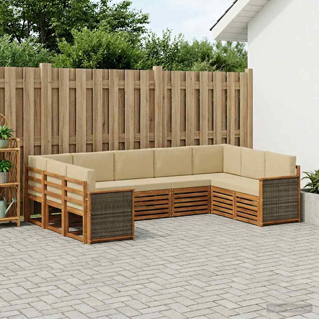 vidaXL Conjunto de sofás de exterior 7 uds. Natural