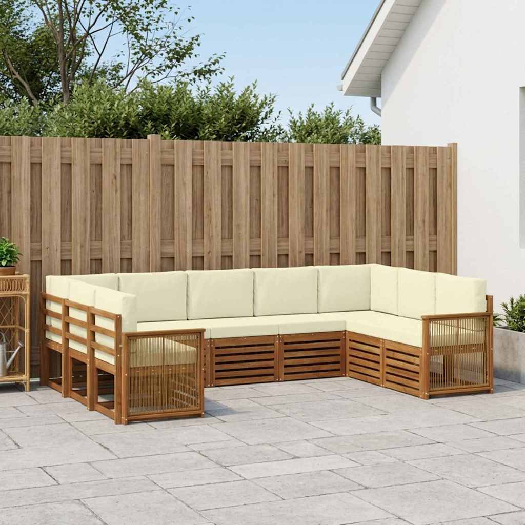 vidaXL Conjunto de sofás de exterior 7 uds. Natural y Crema