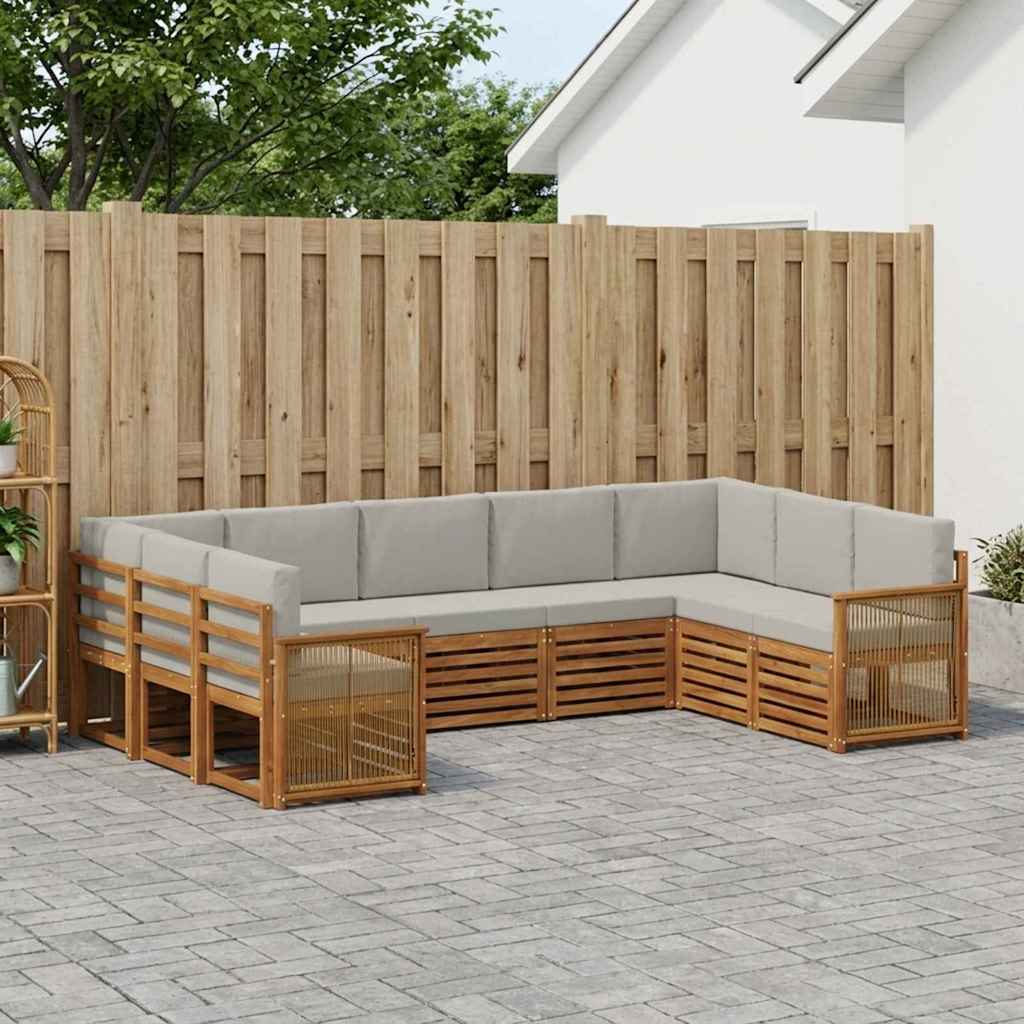 vidaXL Conjunto de sofás de exterior 7 uds. Natural y Gris Claro