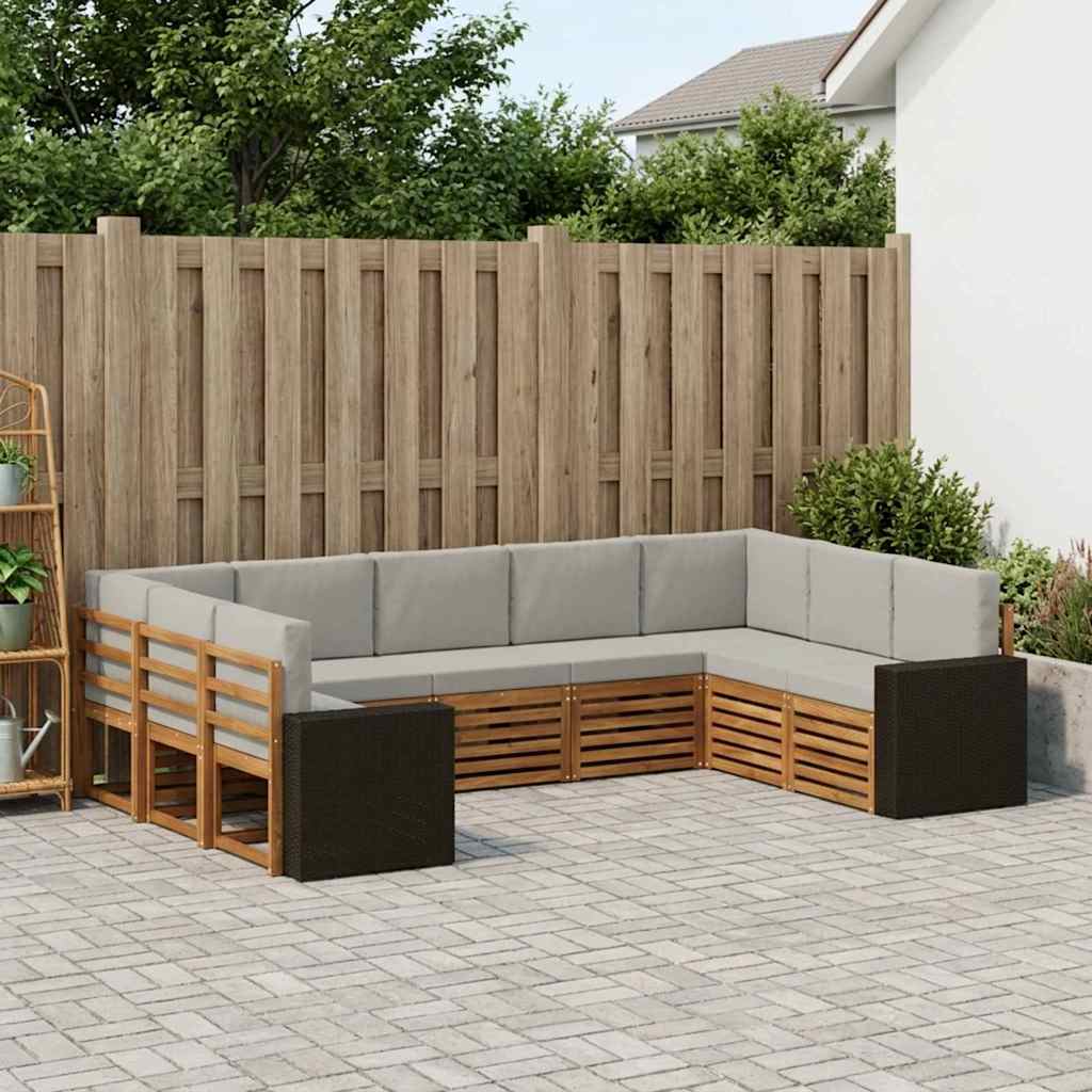 vidaXL Conjunto de sofás de exterior 9 uds. Natural y Gris Claro