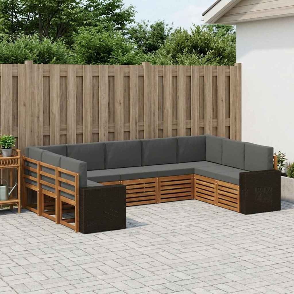 vidaXL Conjunto de sofás de exterior 9 uds. Natural y Antracita