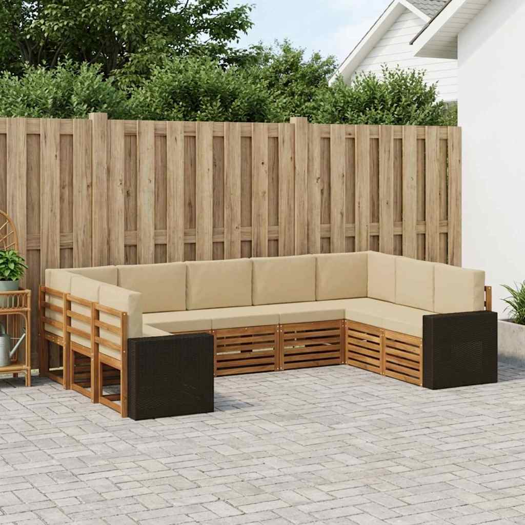 vidaXL Conjunto de sofás de exterior 9 uds. Natural y Beige Poliéster